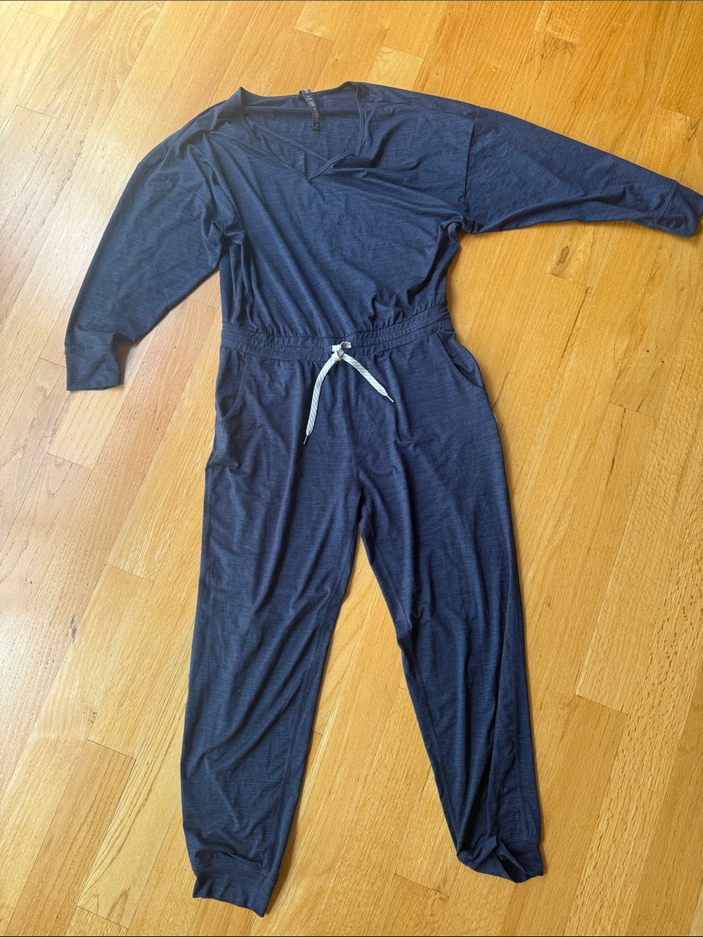 Vuori Navy Blue Long-Sleeve Jumpsuit with Drawstring Waist
